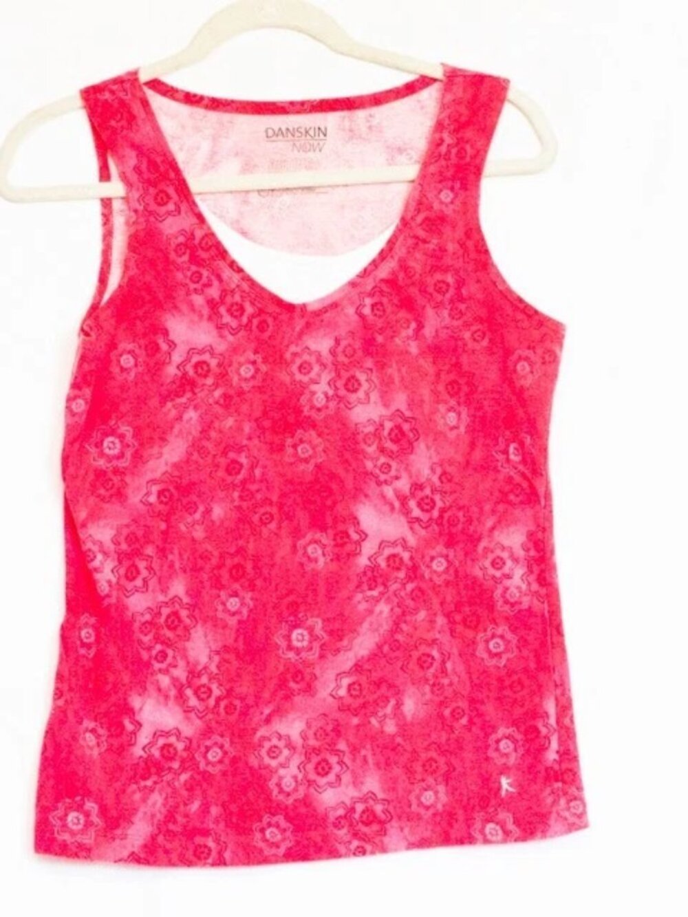 Danskin Now Tank Top Floral Yoga V-Neck Discontinued Model L/G  Stretch Cotton